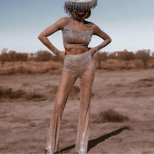 Diamond Embellished Nude Cowgirl Set Cowboy Carter Beyoncé Costume Festival Set
